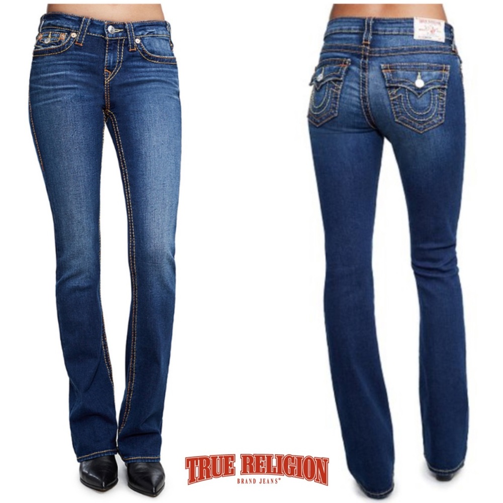 True Religion High Rise Bootcut Jeans Medium Wash Denim Flap pockets Size 26